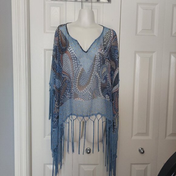 Steve Madden Sheer Paisley Print Poncho 1SFA - Picture 1 of 5